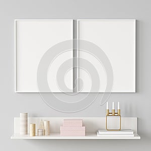 Mock up poster frame closeup in interior background, Scandinavian style