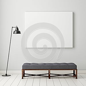 Mock up poster frame in hipster interior background,