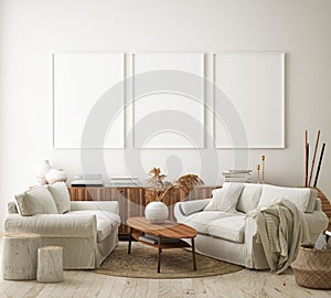 Imitar arriba póster marco en lumbar sala de estar escandinavo estilo  gráficos tridimensionales renderizados por computadora  tridimensional ilustraciones 