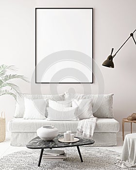 Mock up poster frame in hipster interior background, Scandinavian style,