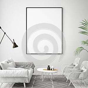 Mock up poster frame in hipster interior background, scandinavian style,