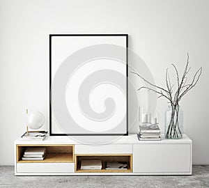 Mock up poster frame in hipster interior background, scandinavian style,