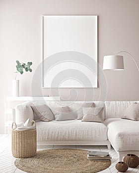 Mock up poster frame in hipster interior background, Scandinavian style