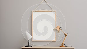 Mock up poster frame in hipster interior background, scandinavian style. generative ai