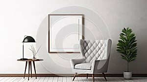 Mock up poster frame in hipster interior background, scandinavian style. generative ai