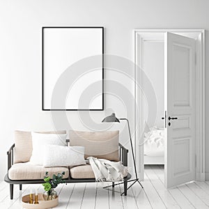 Mock up poster frame in hipster interior background, Scandinavian style