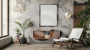mock up poster frame in hipster room, scandinavian style interior background. AI Generative