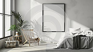 mock up poster frame in hipster room, scandinavian style interior background. AI Generative