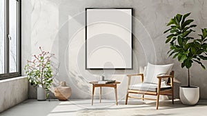 mock up poster frame in hipster room, scandinavian style interior background. AI Generative