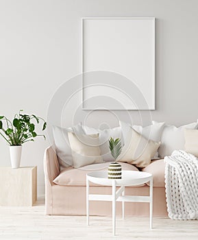 Mock up poster frame in home interior background