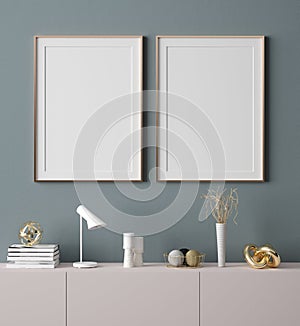 Mock up poster frame in home interior background