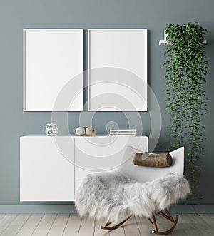 Mock up poster frame in home interior background