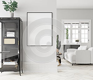 Mock up poster frame in home interior background photo