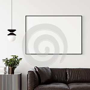 Mock up poster frame in home interior background, Modern style living room