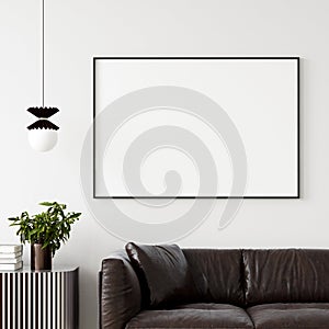 Mock up poster frame in home interior background, Modern style living room photo