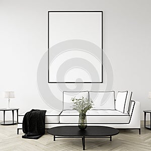 Mock up poster frame in home interior background, Modern style living room photo