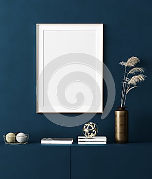 Mock up poster frame in home interior background, modern style