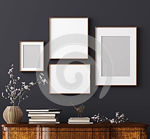 Mock up poster frame in home interior background, Scandinavian style