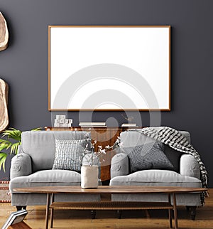 Mock up poster frame in home interior background, Scandinavian style