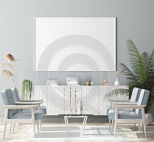 Mock up poster frame in home interior background, Scandinavian style