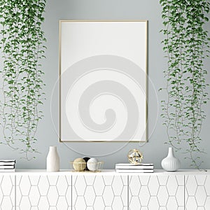 Mock up poster frame in home interior background, Scandinavian style