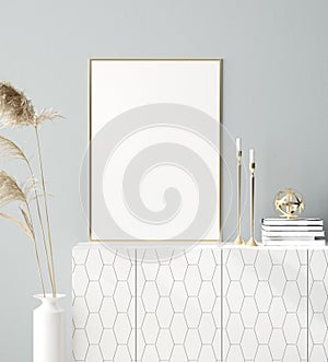 Mock up poster frame in home interior background, Scandinavian style