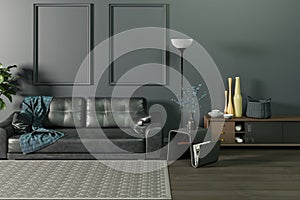Mock up poster frame in home interior background, Scandinavian style 3D render