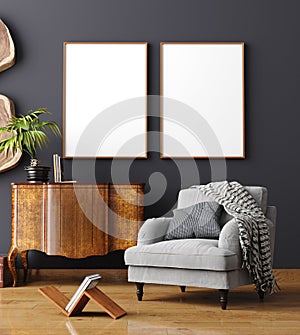 Mock up poster frame in home interior background, Scandinavian style photo