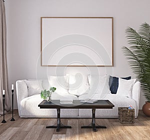 Mock up poster frame in home interior background, Scandinavian style living room