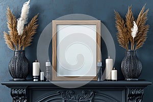 Mock up poster frame in interior background