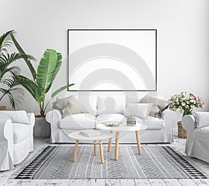 Mock up poster frame interior background, scandinavian style