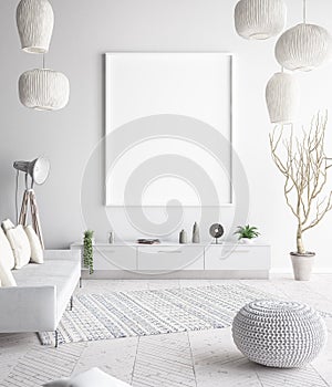 Mock up poster frame in interior background, scandinavian style