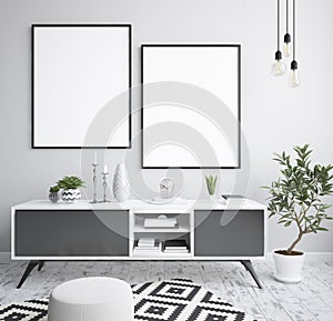 Mock up poster frame interior background, scandinavian style