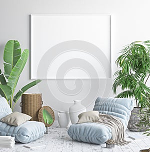 Mock up poster frame in interior background, Scandinavian style
