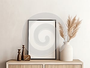 Mock up poster frame in interior background, Scandinavian style. 3d render. Made with Generative AI