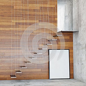 Mock up poster frame in interior background with stairs,