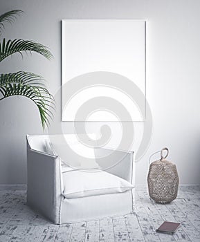 Mock up poster frame, interior minimalism, Scandinavian design