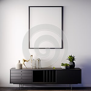 Mock up poster frame in Interior, modern style, 3D illustration