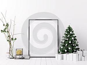 Mock Up Poster Frame Interior White Christmas Winter Decoration