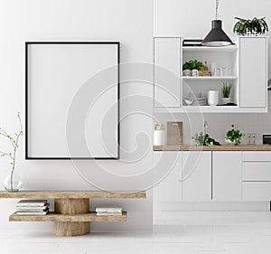 Mock up poster frame in kitchen interior background, Scandinavian style