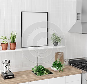 Mock up poster frame in kitchen interior background, Scandinavian style