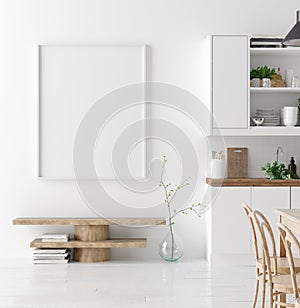 Mock up poster frame in kitchen interior background, Scandinavian style