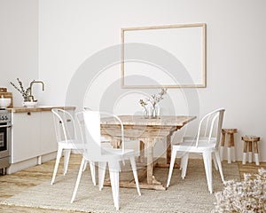 Mock up poster frame in kitchen interior, Farmhouse style