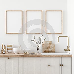 Mock up poster frame in kitchen interior, Farmhouse style photo