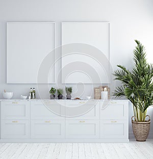 Mock up poster frame in kitchen interior, Scandinavian style
