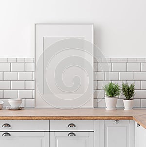 Mock up poster frame in kitchen interior, Scandinavian style