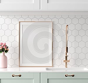 Mock up poster frame in kitchen interior, Scandinavian style