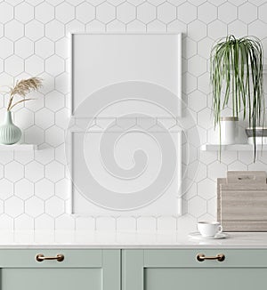 Mock up poster frame in kitchen interior, Scandinavian style