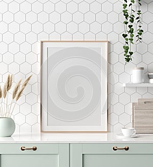 Mock up poster frame in kitchen interior, Scandinavian style photo