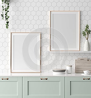Mock up poster frame in kitchen interior, Scandinavian style photo